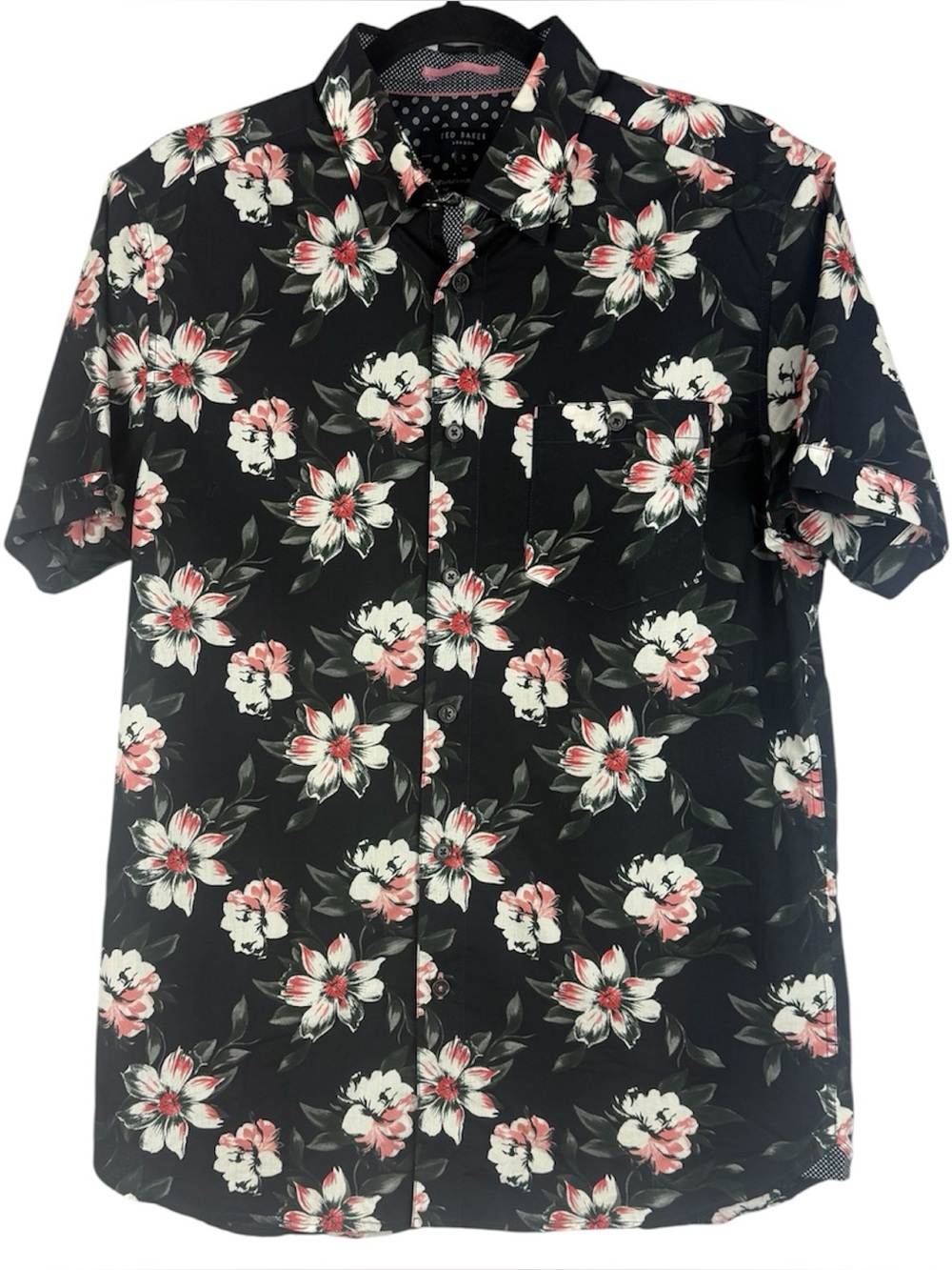 Ted Baker London Philip Cotton Floral Short Sleeve Button Up Shirt Size 3 M